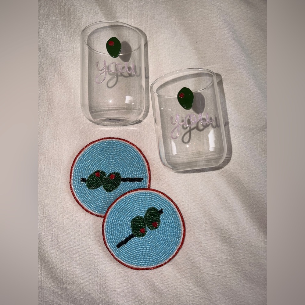 Olive Glasses and Olive Coasters